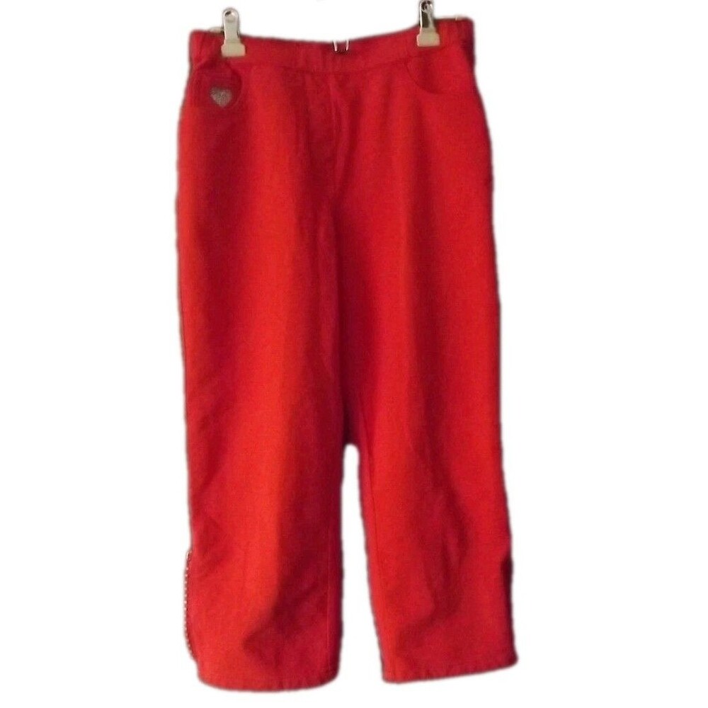 DREAM JEANNES BY QUACKER FACTORY Orange Stretch JEANS SIZE  Medium Heart Bling